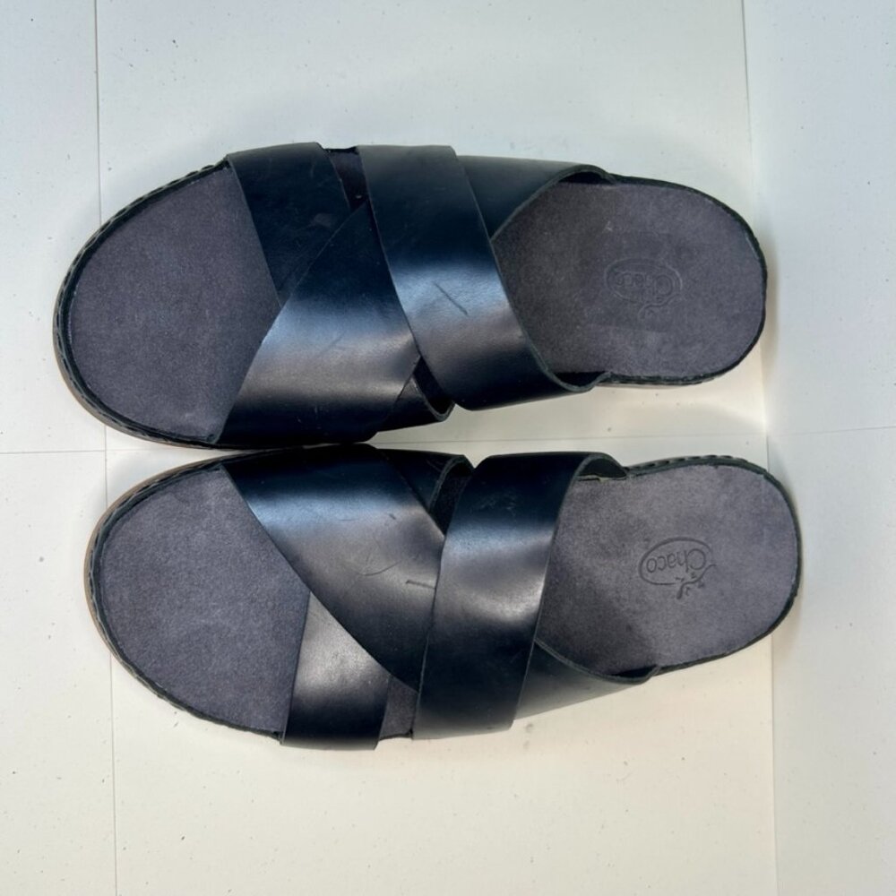 NEW! Black Women's Chaco Wayfarer Leather Strappy Slide Sandals size 6 comfy